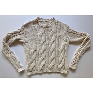 MJ Watson Cable Knit Sweater Cream Off-White 100% Cotton Made in Italy Women's M
